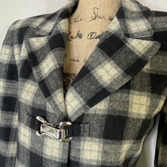 Carlisle Wool Blazer Sz 4 Plaid 90s Preppy Clueless Cher Style Toggle Closure - Picture 4 of 16